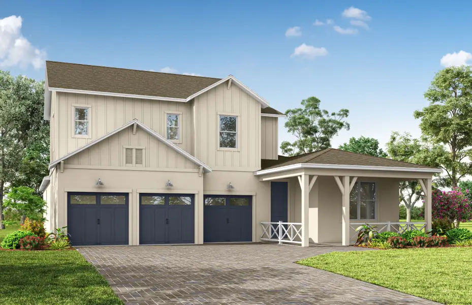 Representative exterior photo of a completed home built from the Mahogany Grand by Pulte Homes in The Grow, Orlando, FL (Image 12). Representative exterior photo of a completed home built from the Mahogany Grand by Pulte Homes in The Grow, Orlando, FL (Image 12).