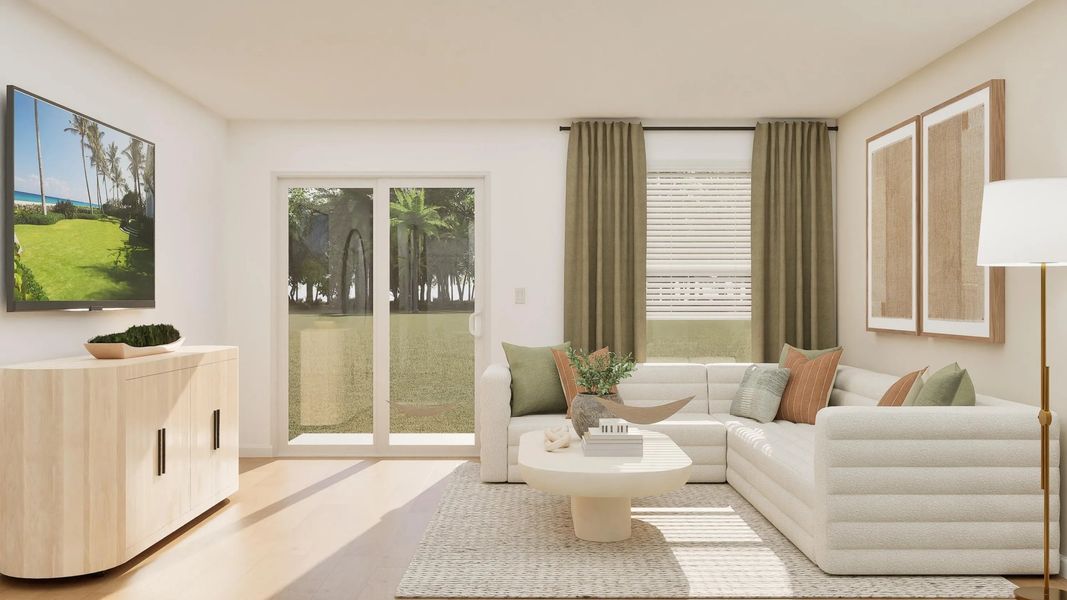 Family room with sliding glass doors