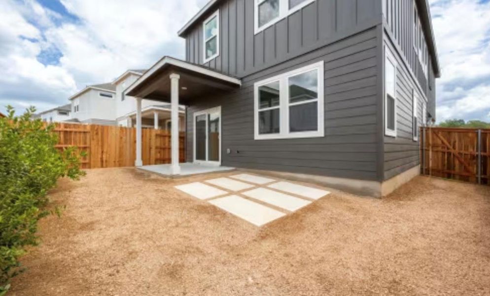 Exterior details and patio area of a home in Ryegrass Collection – Freedom at Anthem, Kyle (Image 2).