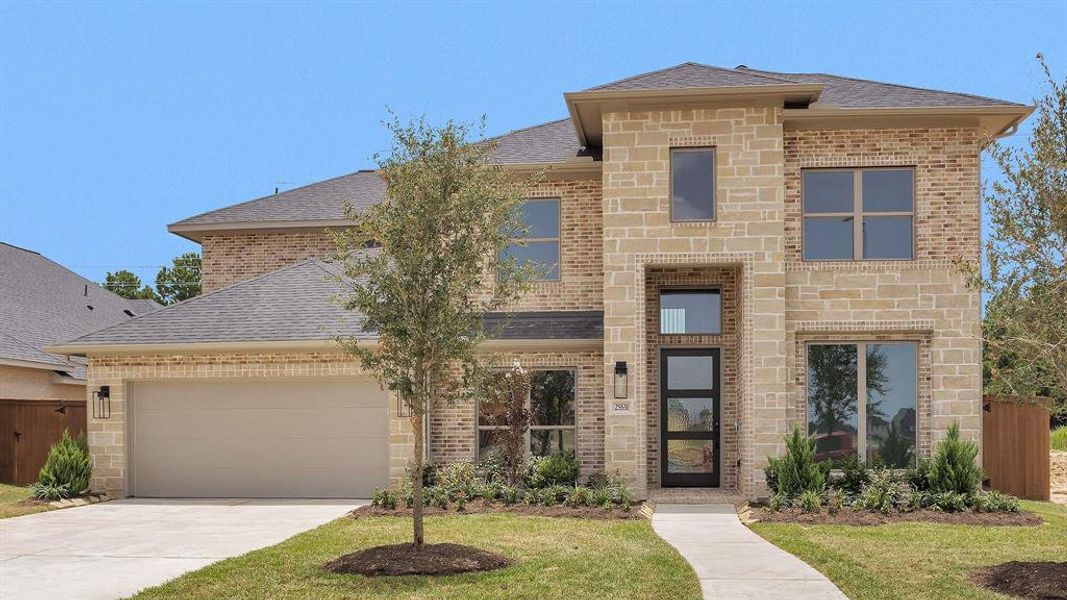 Front exterior of a new home in Trinity Falls, McKinney, TX, highlighting curb appeal (Image 2).