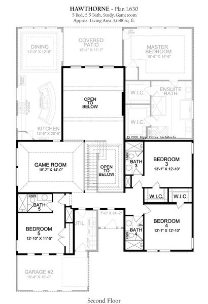 2D floor plan layout for the Hawthorne by Landon Homes in Lexington Frisco, Frisco, TX (Image 4).