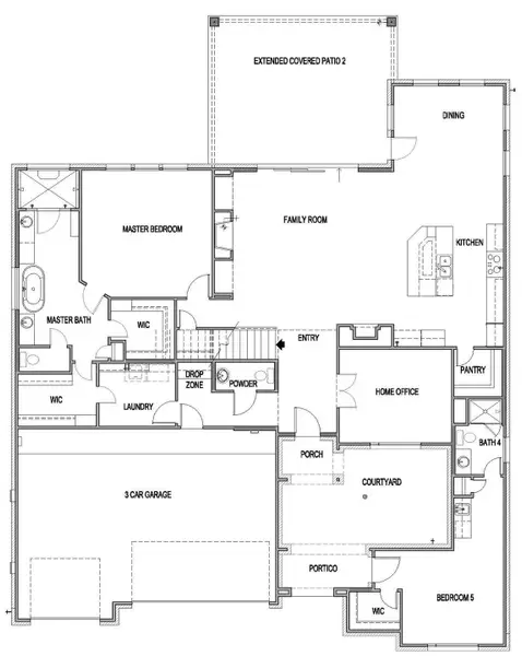 2D floor plan layout of this home in Santa Rita Ranch, Liberty Hill, TX (Image 2).