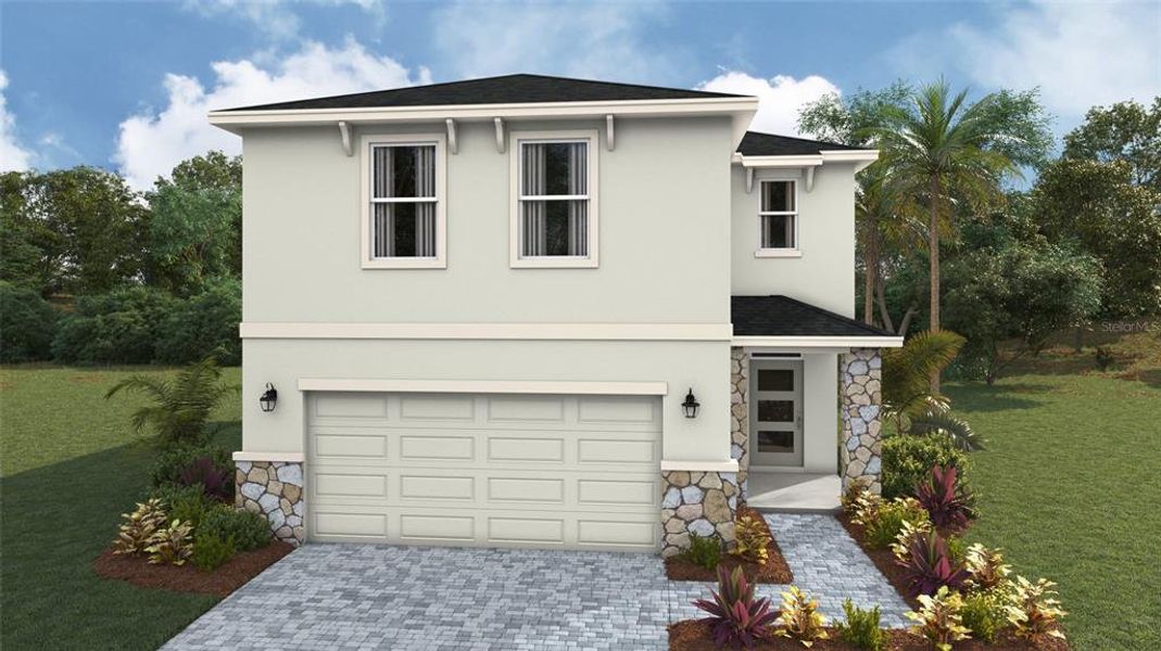 Front exterior of a new home in Legacy Preserve, Parrish, FL, highlighting curb appeal (Image 1).