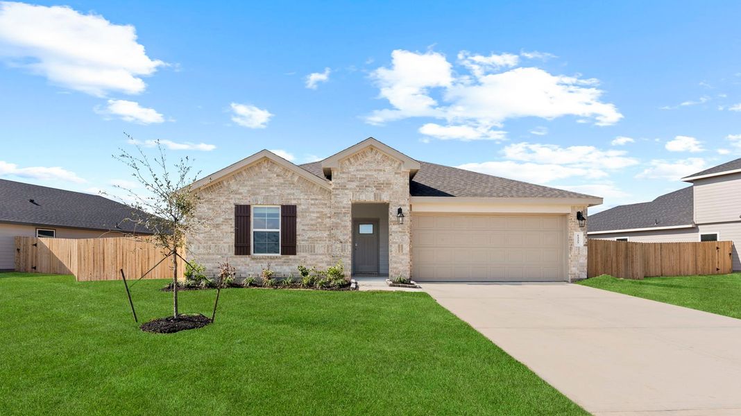 Front exterior of a new home in Canterra Creek 45' and 50' Homesites, Iowa Colony, TX, highlighting curb appeal (Image 1). Front exterior of a new home in Canterra Creek 45' and 50' Homesites, Iowa Colony, TX, highlighting curb appeal (Image 1).