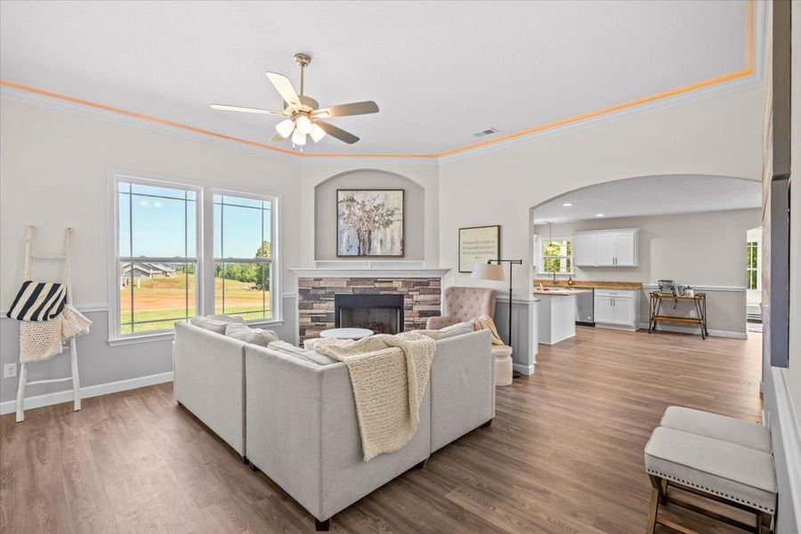Representative furnished interior of a home built from the Fernwood by Enchanted Homes in Guadalupe Heights, Seguin (Image 7).