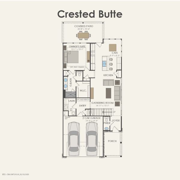 2D floor plan layout for the Crested Butte by Pulte Homes in Ribbonwood, Aubrey, TX (Image 6).