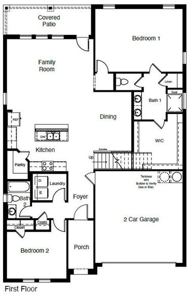 D.R. Horton's Glenwood floorplan, 1st floor - All Home and community information, including pricing, included features, terms, availability and amenities, are subject to change at any time without notice or obligation. All Drawings, pictures, photographs, video, square footages, floor plans, elevations, features, colors and sizes are approximate for illustration purposes only and will vary from the homes as built.