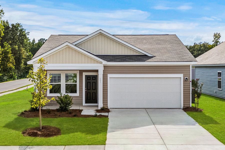 Front exterior of a new home in Andalusia, Loris, SC, highlighting curb appeal (Image 1). Front exterior of a new home in Andalusia, Loris, SC, highlighting curb appeal (Image 1).