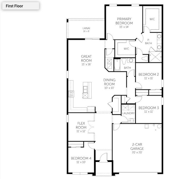 2D floor plan layout for the Poinciana - Single Family Homes by Dream Finders Homes in Willowbrook North, Winter Haven, FL (Image 3).