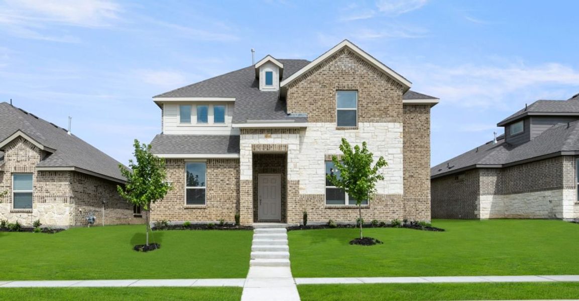 Representative exterior photo of a completed home built from the Oliver by Impression Homes in Redden Farms, Midlothian, TX (Image 1). Representative exterior photo of a completed home built from the Oliver by Impression Homes in Redden Farms, Midlothian, TX (Image 1).