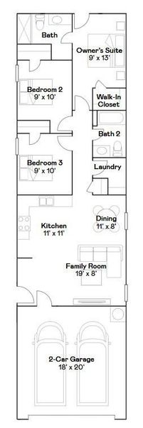 2D floor plan layout of this home in Santa Fe Village, Cleveland, TX (Image 2).