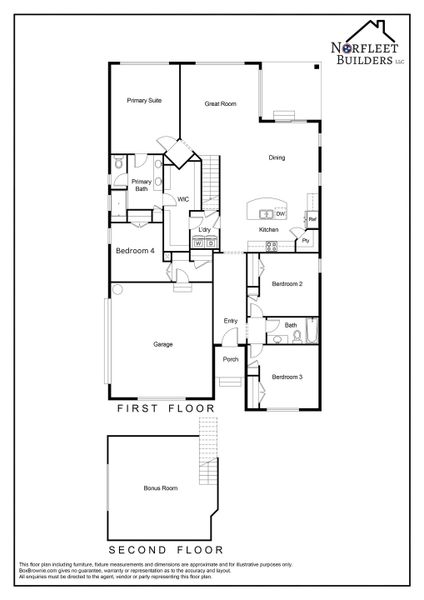 2D floor plan layout for the One Story Farmhouse by Norfleet Builders in Cambria, White House, TN (Image 3).