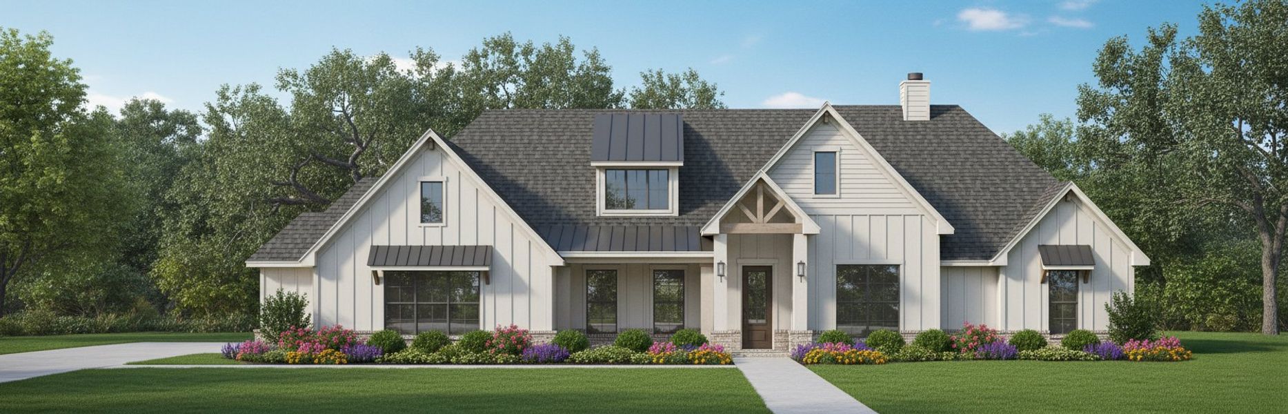 Representative exterior photo of a completed home built from the The Allen by Kenmark Homes in Cotten Creek, Azle, TX (Image 4). Representative exterior photo of a completed home built from the The Allen by Kenmark Homes in Cotten Creek, Azle, TX (Image 4).