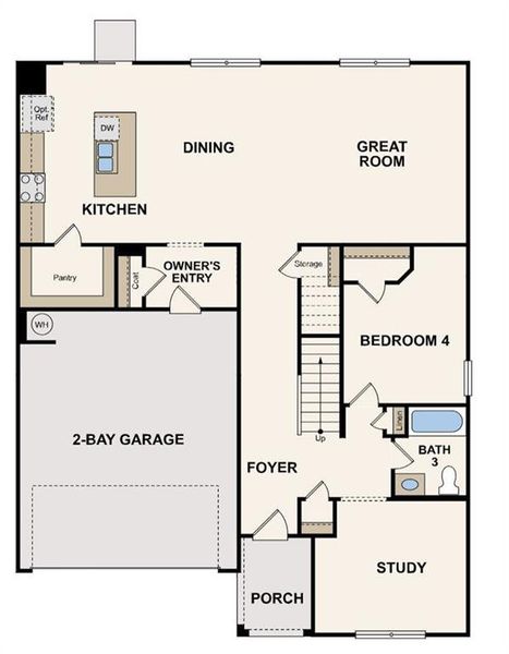2D floor plan layout of this home in Hawthorne Reserve, Dallas, GA (Image 3).