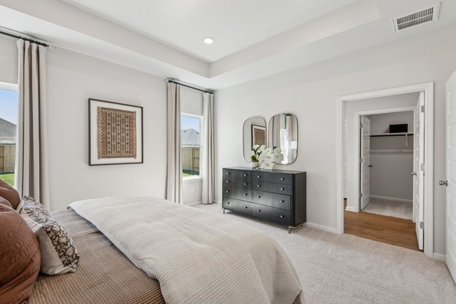 Primary Suite. Staged model home shown for illustration only; actual features, colors, and upgrades may vary. Primary Suite. Staged model home shown for illustration only; actual features, colors, and upgrades may vary.