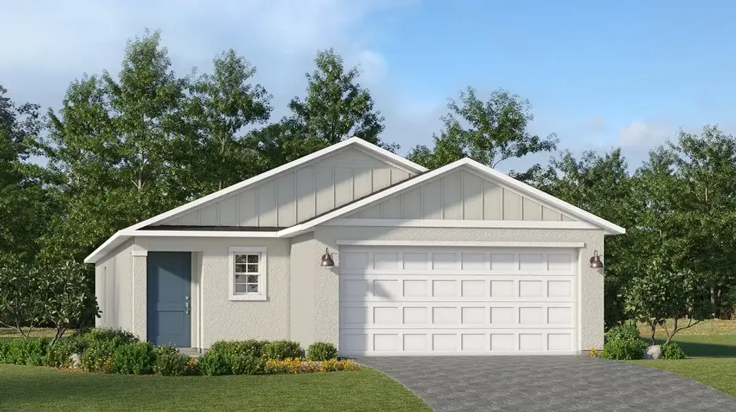 Front exterior of a new home in Tuckers Cove at Babcock Ranch, Punta Gorda, FL, highlighting curb appeal (Image 1). Front exterior of a new home in Tuckers Cove at Babcock Ranch, Punta Gorda, FL, highlighting curb appeal (Image 1).