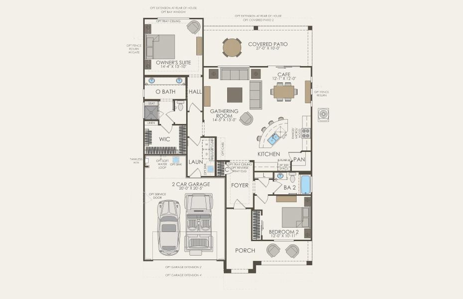 2D floor plan layout for the Hideaway by Del Webb in Sun City Festival, Buckeye, AZ (Image 2).
