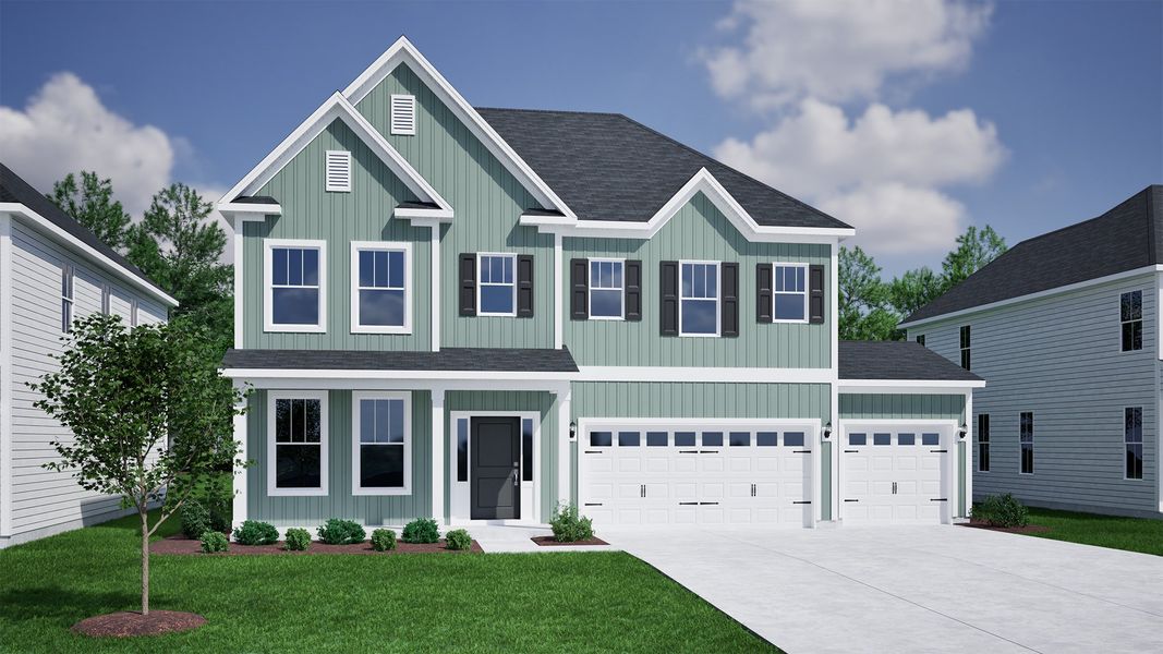 Front exterior of a new home in Fieldstone, Lexington, NC, highlighting curb appeal (Image 1).