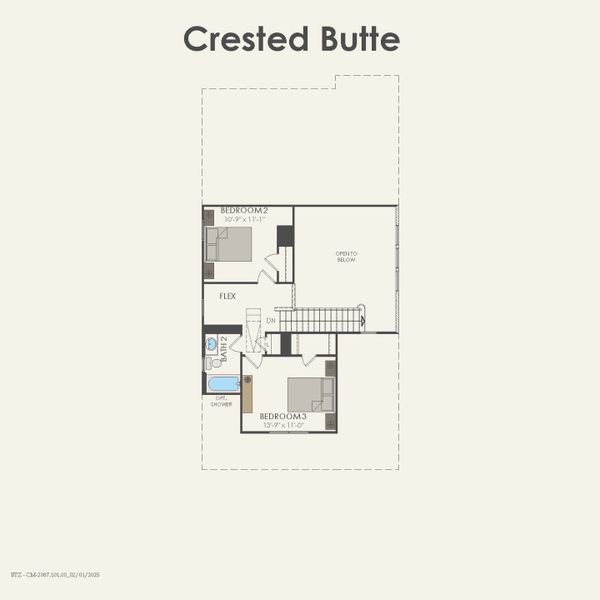 2D floor plan layout for the Crested Butte by Pulte Homes in Ribbonwood, Aubrey, TX (Image 5).