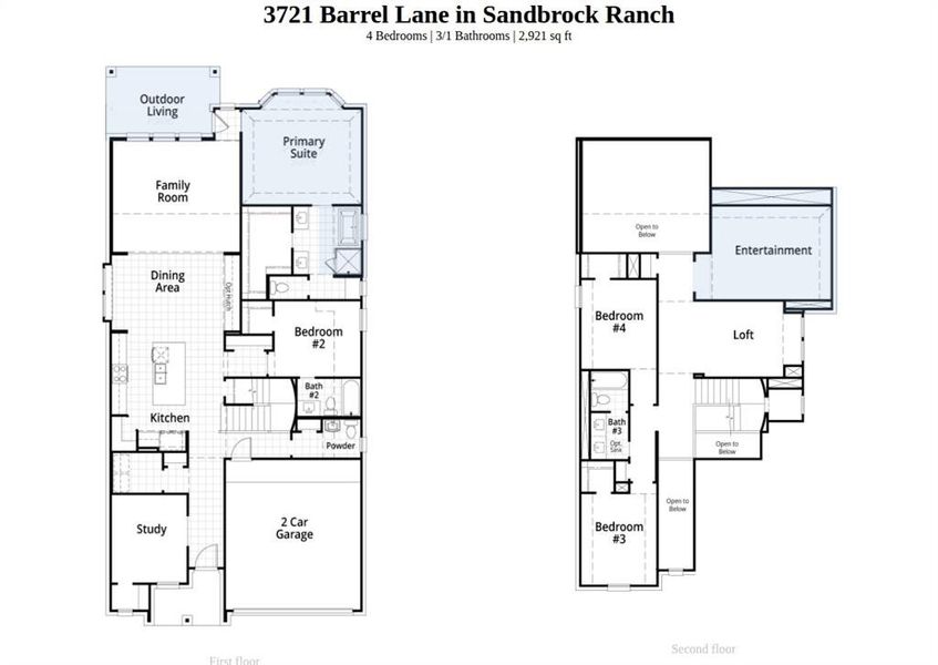 2D floor plan layout of this home in Sandbrock Ranch, Aubrey, TX (Image 3).