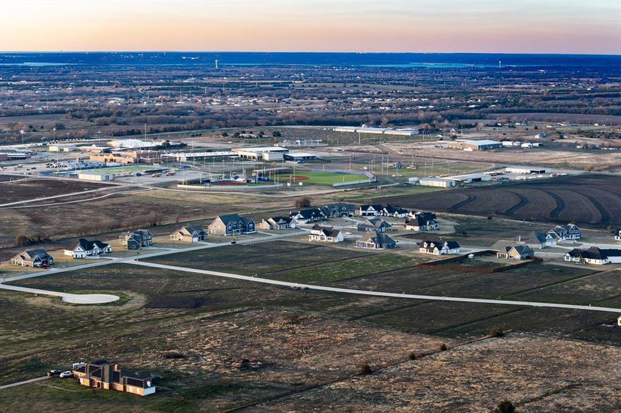 View of aerial view at dusk