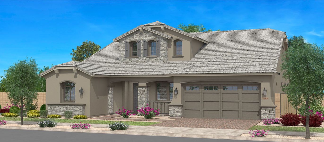 Representative exterior photo of a completed home built from the Strawberry w/Loft by Fulton Homes in Fields at Barney Farms, Queen Creek, AZ (Image 4).