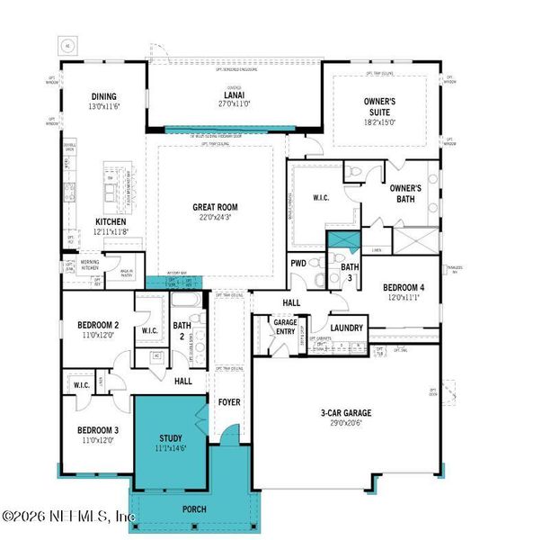 2D floor plan layout of this home in RiverTown, St. Johns, FL (Image 4).