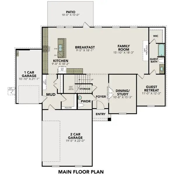 2D floor plan layout for the The Ashford F by Davidson Homes LLC in Potranco Oaks, Castroville, TX (Image 3). 2D floor plan layout for the The Ashford F by Davidson Homes LLC in Potranco Oaks, Castroville, TX (Image 3).