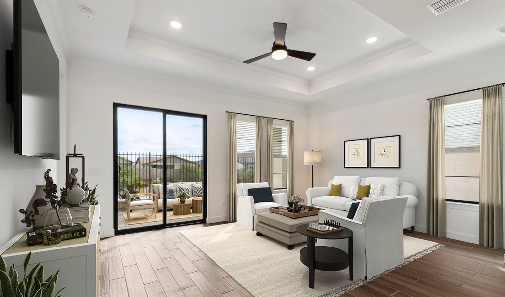 Great room with luxurious tile flooring Great room with luxurious tile flooring