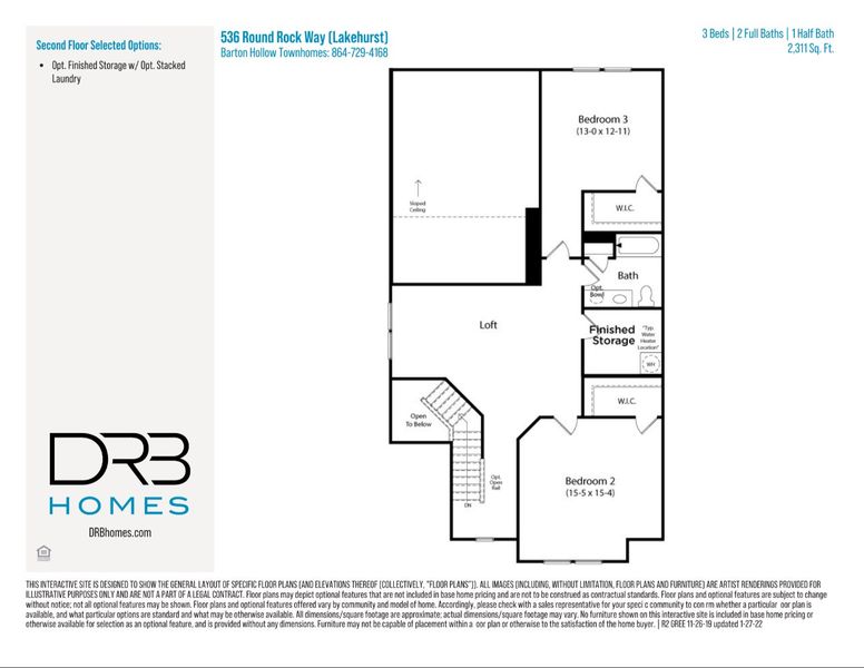 2D floor plan layout of this home in Barton Hollow Townhomes, Fountain Inn, SC (Image 5).