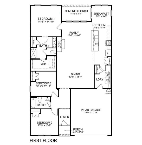 2D floor plan layout for the Aberdeen by D.R. Horton in Twinleaf Meadows, Monroe, NC (Image 3).