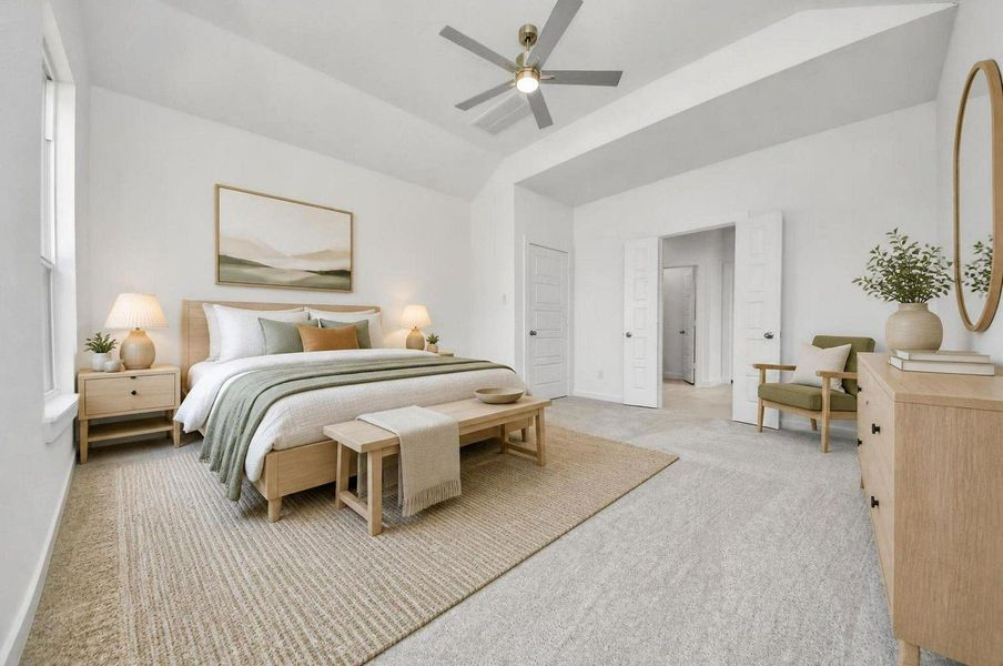 Virtually Staged - Primary Bedroom. Sample photo of completed home with similar floor plan. Actual colors and selections may vary.
