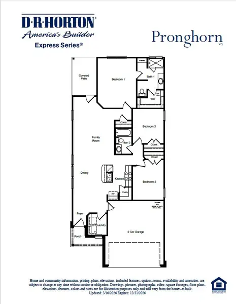 2D floor plan layout for the G by D.R. Horton in Deer Meadows, Odessa, TX (Image 3).