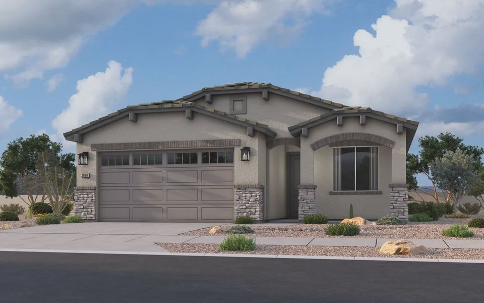 Representative exterior photo of a completed home built from the 2028 by Elliott Homes in Camilo at Santana, Yuma, AZ (Image 22).