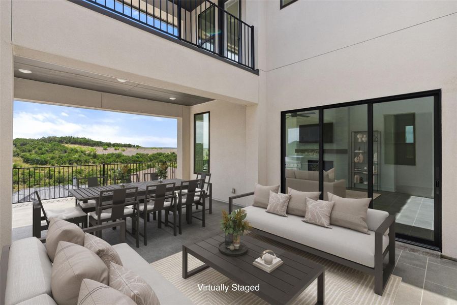 Exterior details and patio area of a home in The Estates at Rough Hollow Vista Ridge, Lakeway (Image 24).
