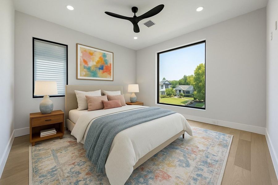 Virtually Staged. Generously scaled, this bedroom includes a custom walk-in closet with built-in cabinetry to maximize organization. Virtually Staged. Generously scaled, this bedroom includes a custom walk-in closet with built-in cabinetry to maximize organization.