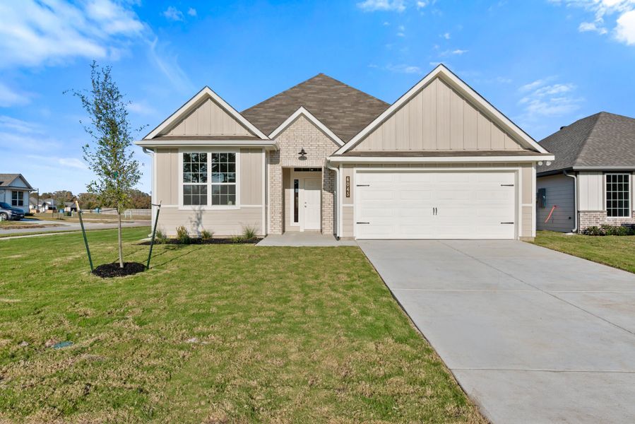 Front exterior of a new home in Eagles Landing, Waco, TX, highlighting curb appeal (Image 1). Front exterior of a new home in Eagles Landing, Waco, TX, highlighting curb appeal (Image 1).