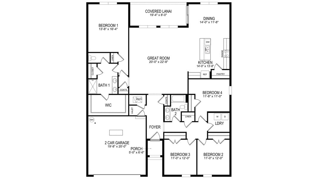 2D floor plan layout for the Denton by D.R. Horton in Silverstone North, Palmetto, FL (Image 2). 2D floor plan layout for the Denton by D.R. Horton in Silverstone North, Palmetto, FL (Image 2).