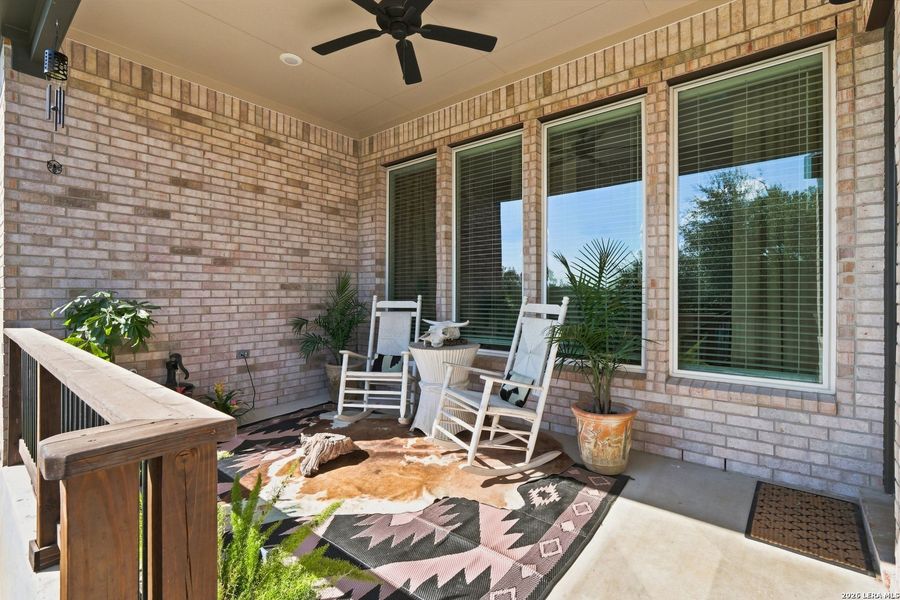 Exterior details and patio area of a home in The Grove at Vintage Oaks, New Braunfels (Image 3).