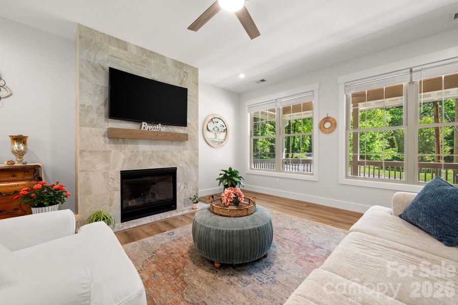 Gas Fireplace and Large Windows Gas Fireplace and Large Windows