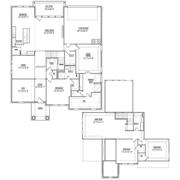 2D floor plan layout for the The Carlyle II by Lillian Custom Homes in Ten Mile Creek, DeSoto, TX (Image 5).