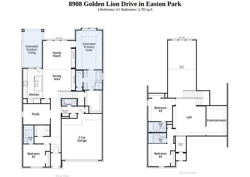 2D floor plan layout of this home in Easton Park, Austin, TX (Image 4).