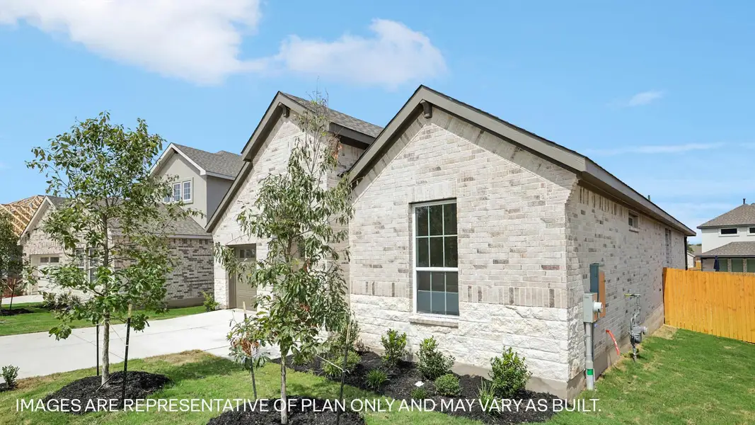 Front exterior of a new home in Rosenbusch Ranch, Leander, TX, highlighting curb appeal (Image 2).