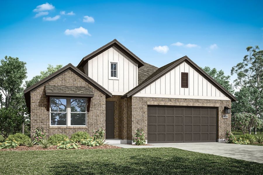 Representative exterior photo of a completed home built from the Palmetto by Tri Pointe Homes in Lagos Reserve, Manor, TX (Image 2). Representative exterior photo of a completed home built from the Palmetto by Tri Pointe Homes in Lagos Reserve, Manor, TX (Image 2).