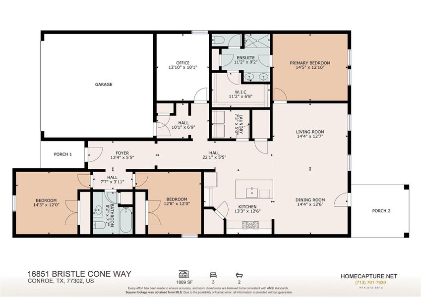 2D floor plan layout of this home in Granger Pines, Conroe, TX (Image 4).