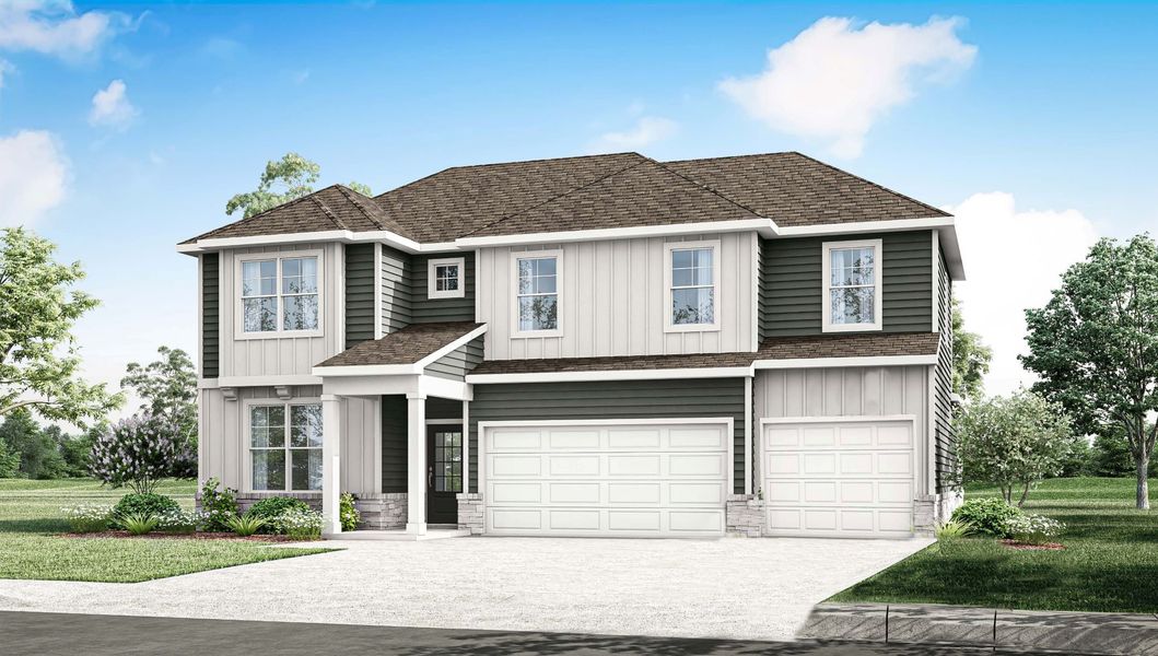 Representative exterior photo of a completed home built from the MILFORD A by D.R. Horton in Reserve at Hickory Ridge, Columbia, TN (Image 2). Representative exterior photo of a completed home built from the MILFORD A by D.R. Horton in Reserve at Hickory Ridge, Columbia, TN (Image 2).