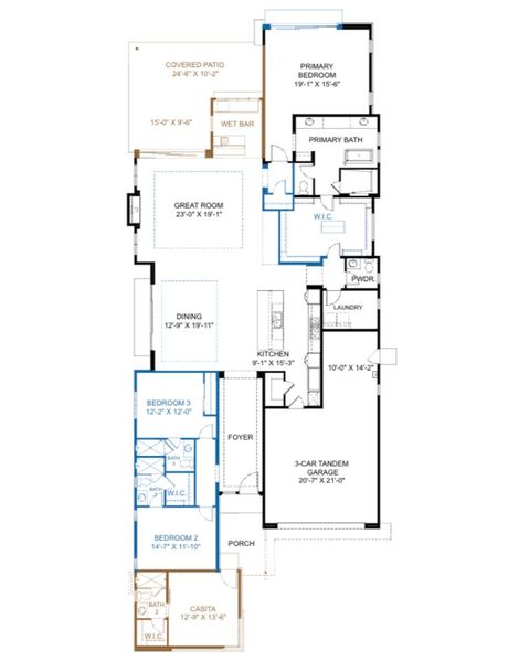 2D floor plan layout of this home in The Villas II at Desert Mountain, Scottsdale, AZ (Image 3).