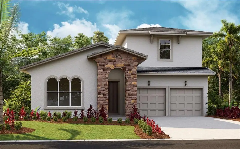 Front exterior of a new home in Avalon Woods, Winter Garden, FL, highlighting curb appeal (Image 1). Front exterior of a new home in Avalon Woods, Winter Garden, FL, highlighting curb appeal (Image 1).