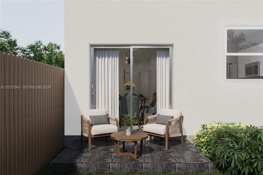 Exterior details and patio area of a home in Villas De San Diego, Miami (Image 2).