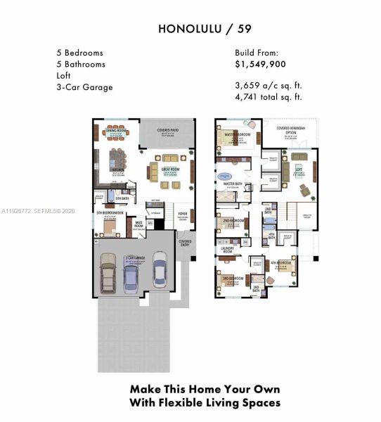 2D floor plan layout of this home in Lotus Edge, Boca Raton, FL (Image 4).